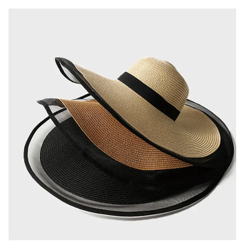Vintage Straw Sunscreen Sun Hat Big Eaves Waves Beach Big Brim Sun Hat-Summer Hats-Arimonz-Arimonz