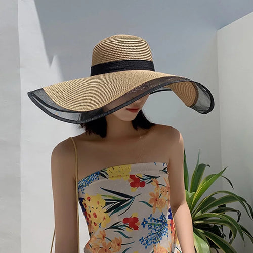 Vintage Straw Sunscreen Sun Hat Big Eaves Waves Beach Big Brim Sun Hat-Summer Hats-Arimonz-Arimonz