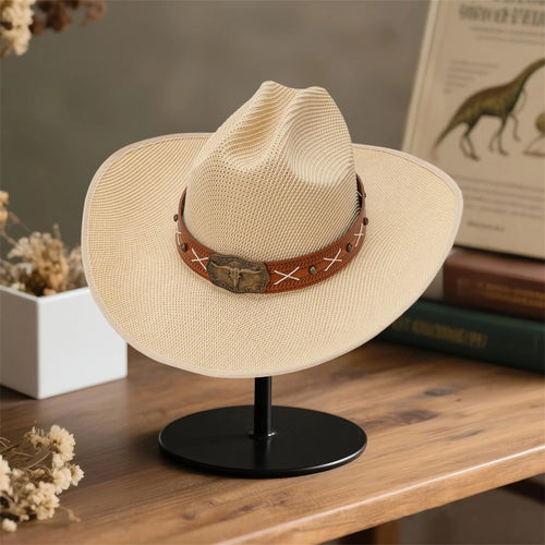 Vintage Style Cowboy Hat Western Straw Wide-Brim Hat with Stylish Belt-Hats-Arimonz-Arimonz