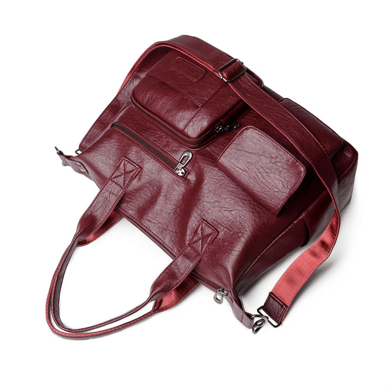 Vintage Style Shoulder Bag for Women PU Leather Big Casual Tote Handbag-Handbags-Arimonz-Arimonz