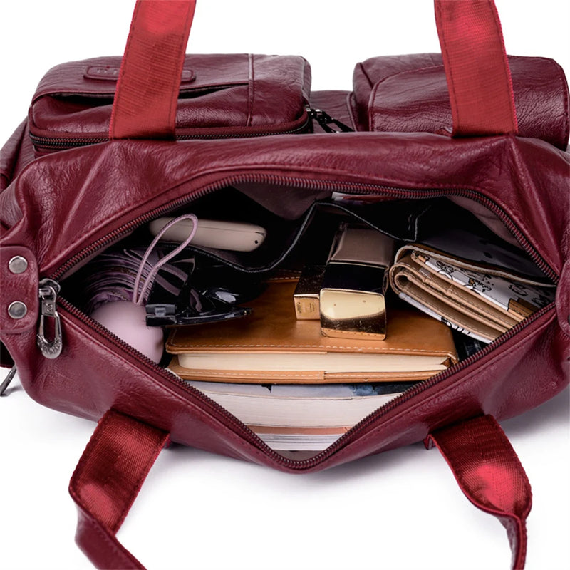 Vintage Style Shoulder Bag for Women PU Leather Big Casual Tote Handbag-Handbags-Arimonz-Arimonz
