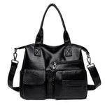 Vintage Style Shoulder Bag for Women PU Leather Big Casual Tote Handbag-Handbags-Arimonz-Black-Arimonz