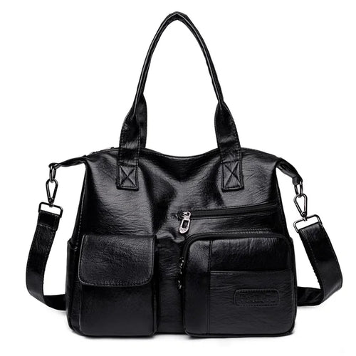 Vintage Style Shoulder Bag for Women PU Leather Big Casual Tote Handbag-Handbags-Arimonz-Black-Arimonz