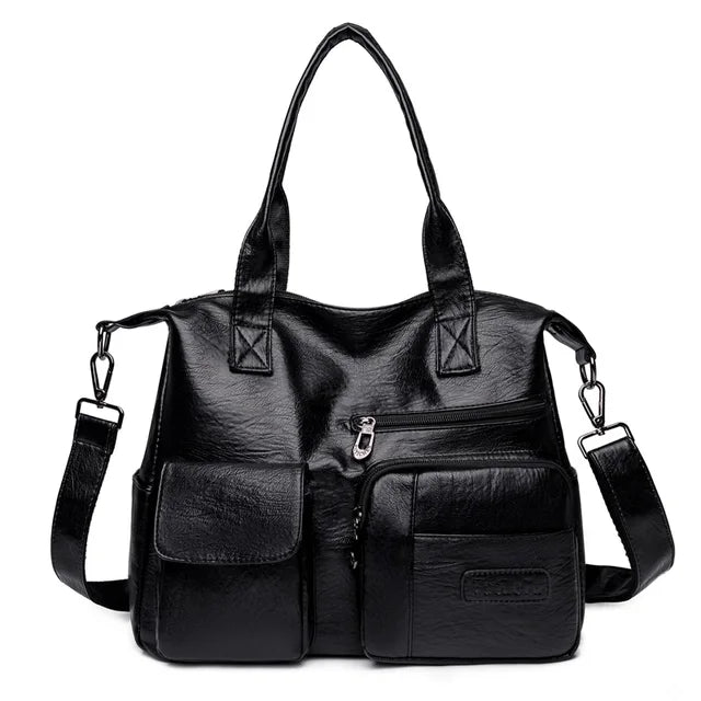 Vintage Style Shoulder Bag for Women PU Leather Big Casual Tote Handbag-Handbags-Arimonz-Black-Arimonz