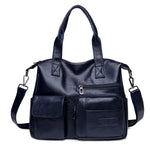 Vintage Style Shoulder Bag for Women PU Leather Big Casual Tote Handbag-Handbags-Arimonz-Blue-Arimonz