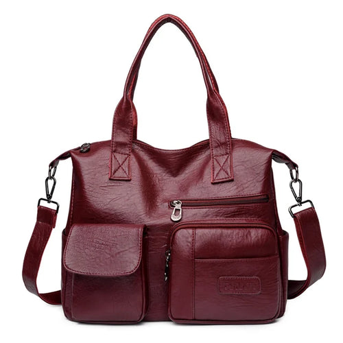 Vintage Style Shoulder Bag for Women PU Leather Big Casual Tote Handbag-Handbags-Arimonz-Burgundy-Arimonz