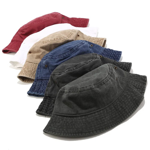 Vintage Washed Denim Bucket Hat Cotton Panama Hip Hop Bob Cap-Bucket Hats-Arimonz-Arimonz