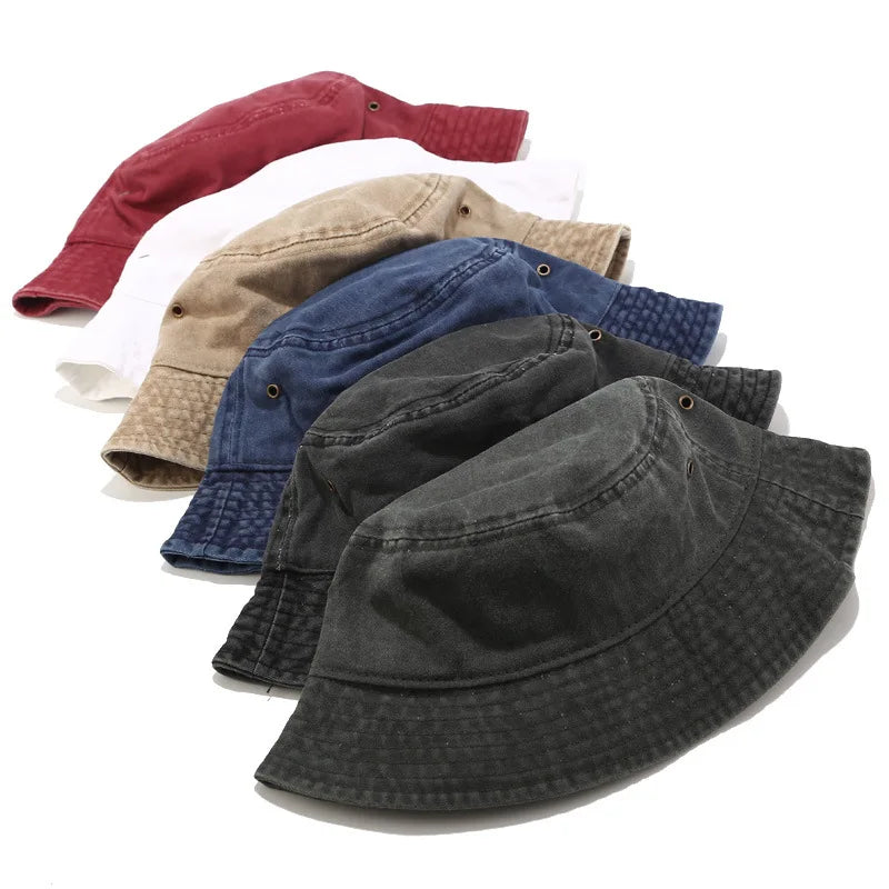Vintage Washed Denim Bucket Hat Cotton Panama Hip Hop Bob Cap-Bucket Hats-Arimonz-Arimonz