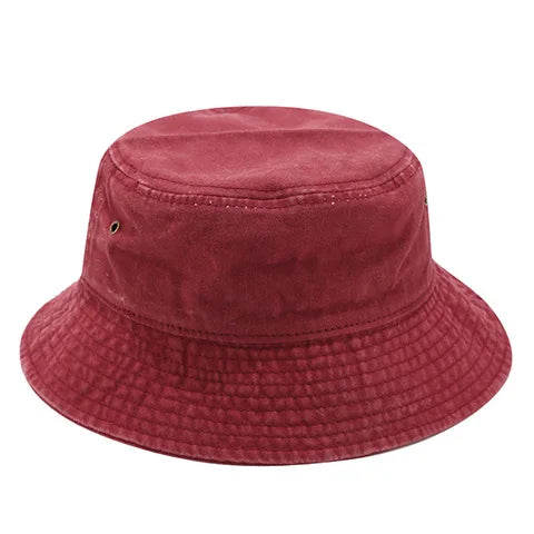Vintage Washed Denim Bucket Hat Cotton Panama Hip Hop Bob Cap-Bucket Hats-Arimonz-Red-21-22in-Arimonz