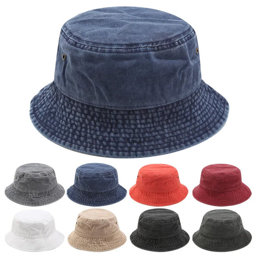 Vintage Washed Denim Bucket Hat Cotton Panama Hip Hop Bob Cap-Bucket Hats-Arimonz-Arimonz