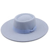 Vintage Wide Brim Wool Boater Felt Hat Flat Top Fedora with Bowknot-Hats-Arimonz-Arimonz