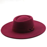 Vintage Wide Brim Wool Boater Felt Hat Flat Top Fedora with Bowknot-Hats-Arimonz-Arimonz