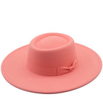 Vintage Wide Brim Wool Boater Felt Hat Flat Top Fedora with Bowknot-Hats-Arimonz-Arimonz