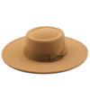 Vintage Wide Brim Wool Boater Felt Hat Flat Top Fedora with Bowknot-Hats-Arimonz-camel-22in-Arimonz