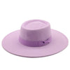 Vintage Wide Brim Wool Boater Felt Hat Flat Top Fedora with Bowknot-Hats-Arimonz-light purple-22in-Arimonz