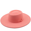 Vintage Wide Brim Wool Boater Felt Hat Flat Top Fedora with Bowknot-Hats-Arimonz-Watermelon red-22in-Arimonz