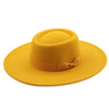 Vintage Wide Brim Wool Boater Felt Hat Flat Top Fedora with Bowknot-Hats-Arimonz-Arimonz