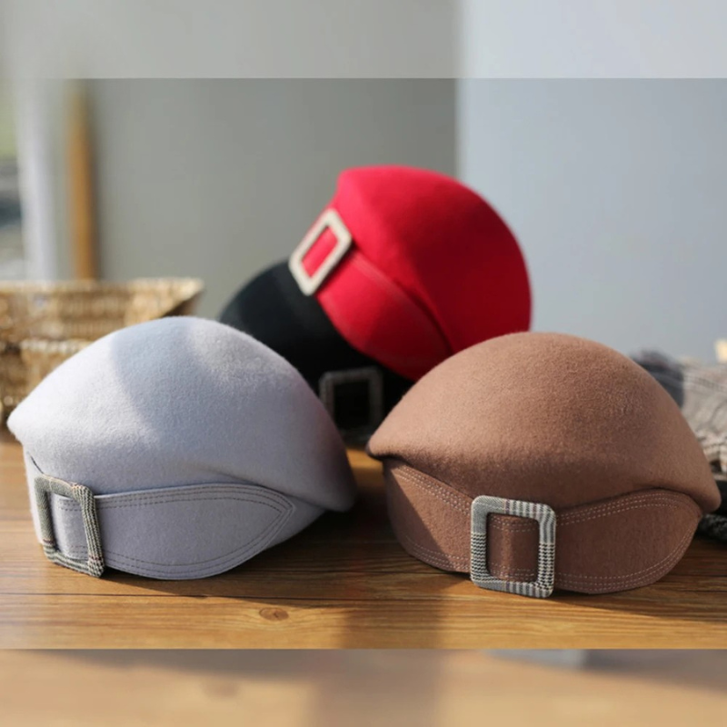 Vintage Wool Felt Cloche Hat Wide Brim Bowler Fedora with Bow Cap-Hats-Arimonz-Arimonz