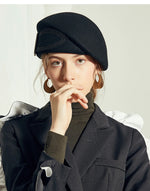 Vintage Wool Felt Cloche Hat Wide Brim Bowler Fedora with Bow Cap-Hats-Arimonz-Black-21-22in-Arimonz