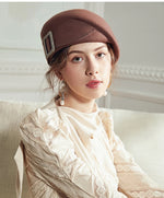 Vintage Wool Felt Cloche Hat Wide Brim Bowler Fedora with Bow Cap-Hats-Arimonz-Khaki-21-22in-Arimonz