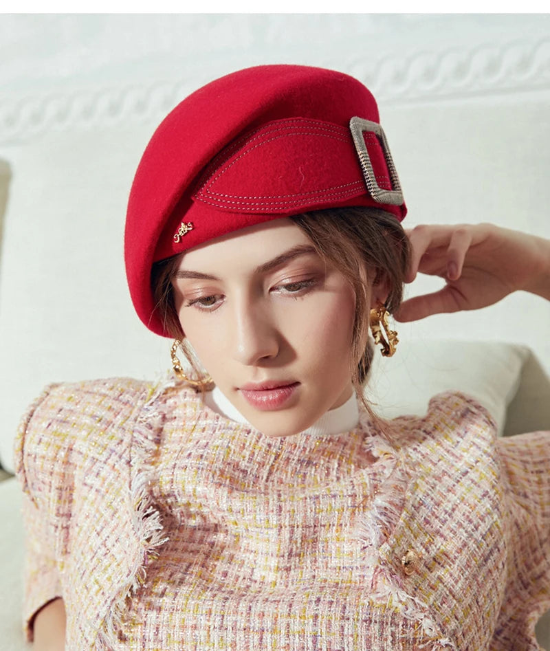 Vintage Wool Felt Cloche Hat Wide Brim Bowler Fedora with Bow Cap-Hats-Arimonz-Red-21-22in-Arimonz