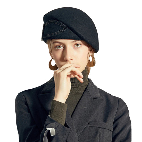 Vintage Wool Felt Cloche Hat Wide Brim Bowler Fedora with Bow Cap-Hats-Arimonz-Arimonz