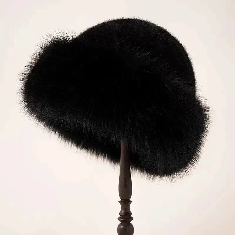 Warm Hat Casual Plush Fluffy Plush Cap Versatile Solid Polyester Hat-Winter Hats-Arimonz-Black-Arimonz