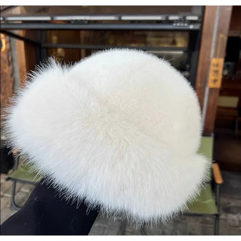 Warm Hat Casual Plush Fluffy Plush Cap Versatile Solid Polyester Hat-Winter Hats-Arimonz-White-Arimonz