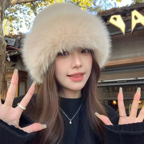 Warm Hat Casual Plush Fluffy Plush Cap Versatile Solid Polyester Hat-Winter Hats-Arimonz-Arimonz