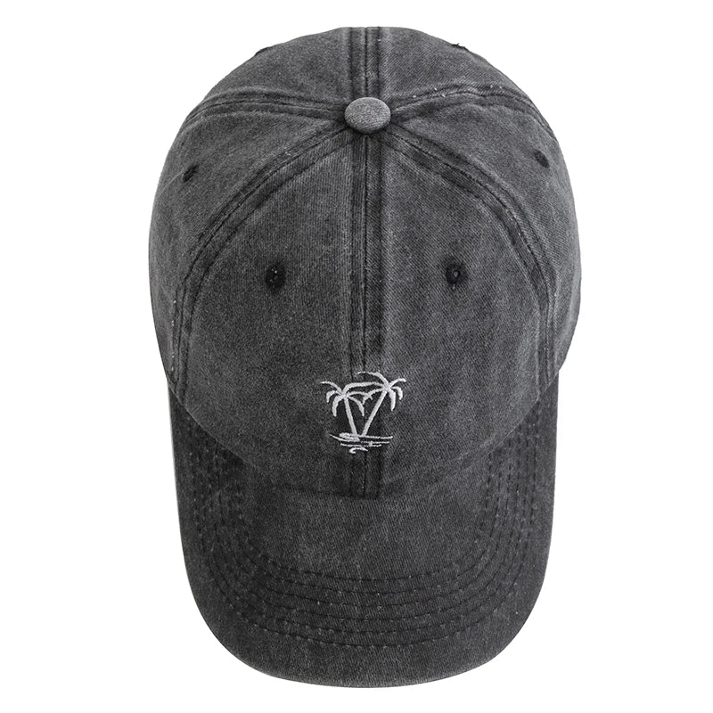 Washed Cotton Coconut Tree Embroidery Vintage Baseball Snapback Cap-Women's Caps-Arimonz-Arimonz