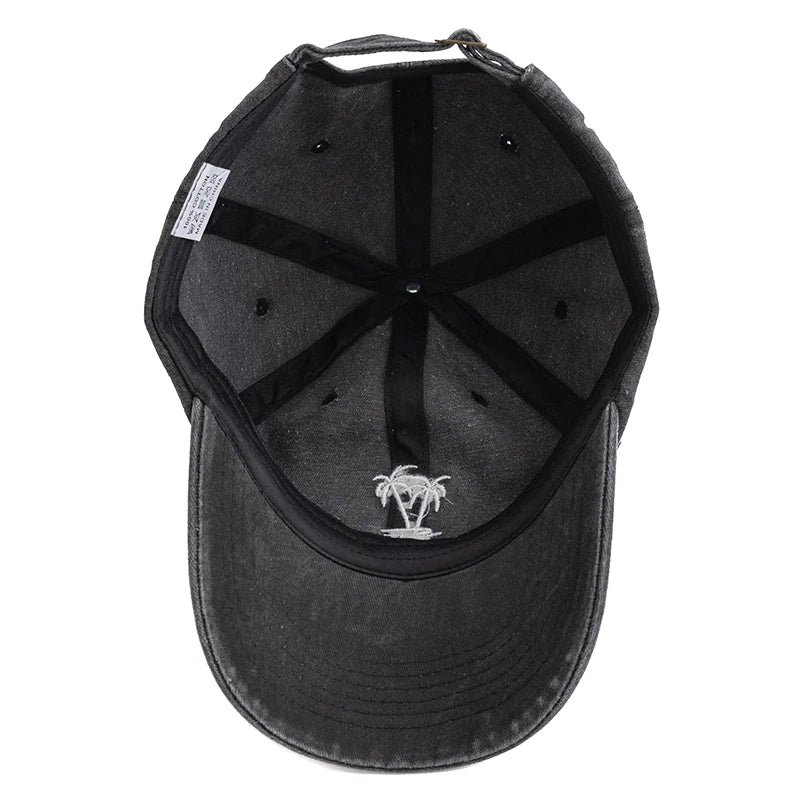 Washed Cotton Coconut Tree Embroidery Vintage Baseball Snapback Cap-Women's Caps-Arimonz-Arimonz