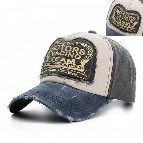 Washed Cotton Damage Baseball Cap Motor Snapback Hat Hip Hop Dad Hats-Women's Caps-Arimonz-Arimonz