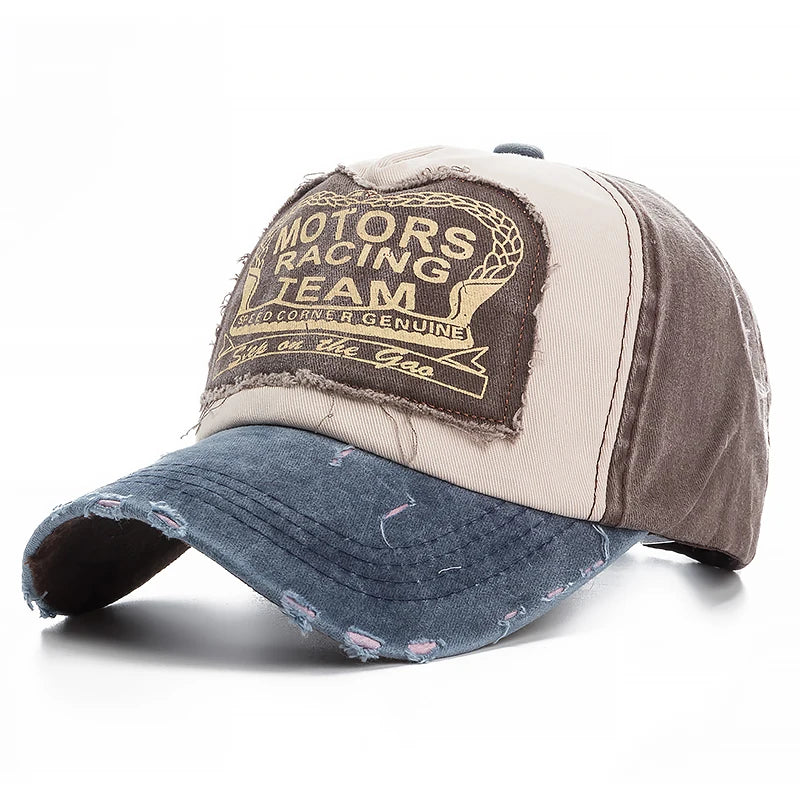 Washed Cotton Damage Baseball Cap Motor Snapback Hat Hip Hop Dad Hats-Women's Caps-Arimonz-Arimonz