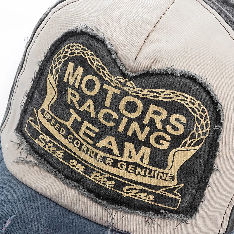Washed Cotton Damage Baseball Cap Motor Snapback Hat Hip Hop Dad Hats-Women's Caps-Arimonz-Arimonz