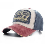 Washed Cotton Damage Baseball Cap Motor Snapback Hat Hip Hop Dad Hats-Women's Caps-Arimonz-blue and red-Arimonz
