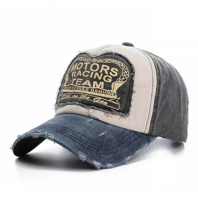 Washed Cotton Damage Baseball Cap Motor Snapback Hat Hip Hop Dad Hats-Women's Caps-Arimonz-gray-Arimonz