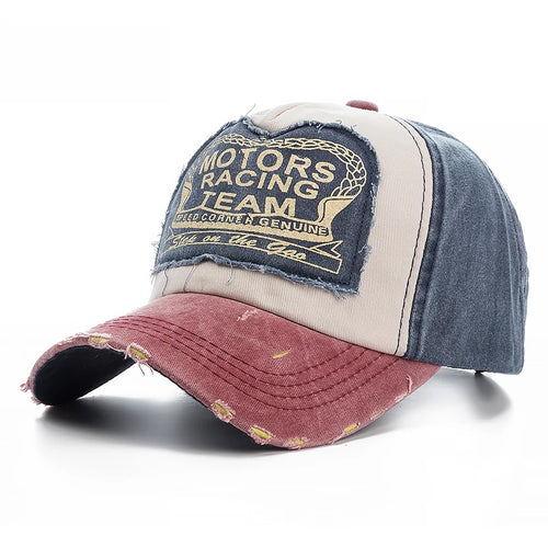 Washed Cotton Damage Baseball Cap Motor Snapback Hat Hip Hop Dad Hats-Women's Caps-Arimonz-Arimonz