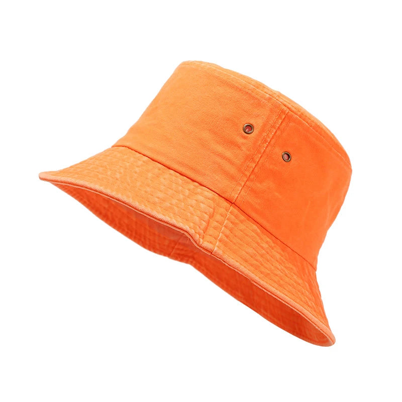 Washed Denim Bucket Hat Cotton Streetwear Fluorescent Color Cap-Bucket Hats-Arimonz-neon orange-21-23in-Arimonz
