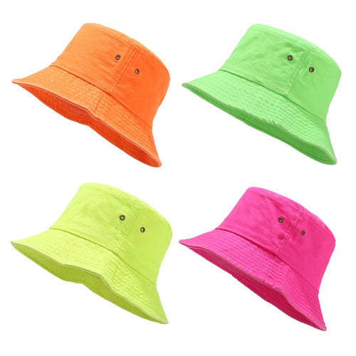 Washed Denim Bucket Hat Cotton Streetwear Fluorescent Color Cap-Bucket Hats-Arimonz-Arimonz