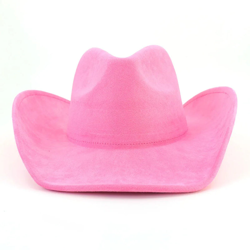 Western Big Roll Brim Cowboy Top Hat Felt Fedora Outdoor Hat-Hats-Arimonz-Baby pink-22in-Arimonz