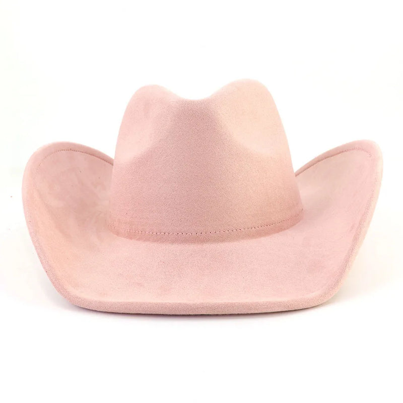 Western Big Roll Brim Cowboy Top Hat Felt Fedora Outdoor Hat-Hats-Arimonz-Pink-22in-Arimonz