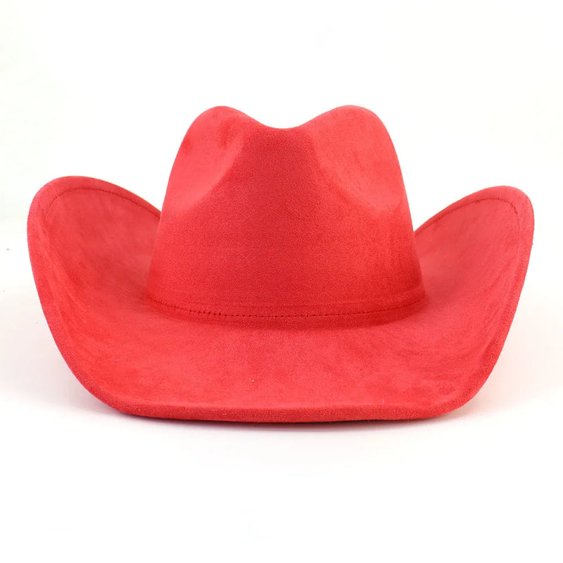 Western Big Roll Brim Cowboy Top Hat Felt Fedora Outdoor Hat-Hats-Arimonz-Red-22in-Arimonz
