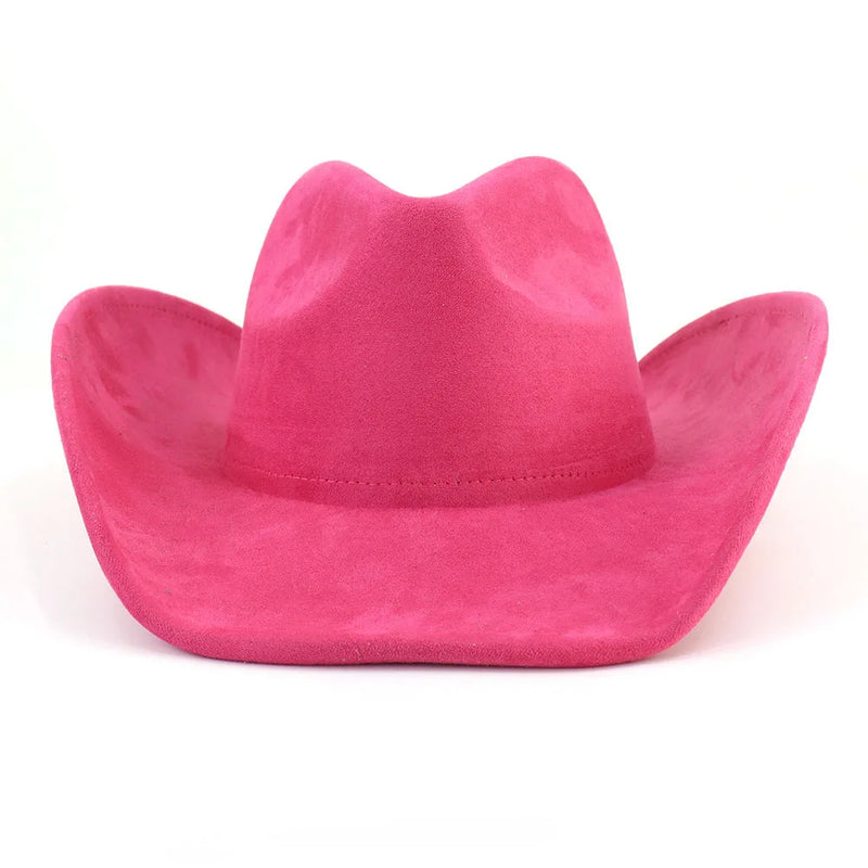 Western Big Roll Brim Cowboy Top Hat Felt Fedora Outdoor Hat-Hats-Arimonz-Rose Red-22in-Arimonz