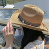 Western Cowboy Straw Hat Wide Brim UV Sun Protection Summer Beach Cap-Hats-Arimonz-Arimonz