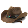 Western Cowboy Straw Hat Wide Brim UV Sun Protection Summer Beach Cap-Hats-Arimonz-Arimonz