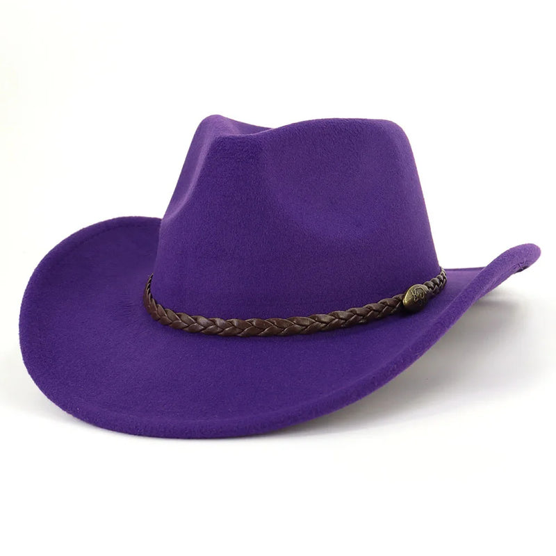 Western Cowboy Woolen Fedoras Hat Wide Brim Elegant Felt Cap-Hats-Arimonz-Arimonz