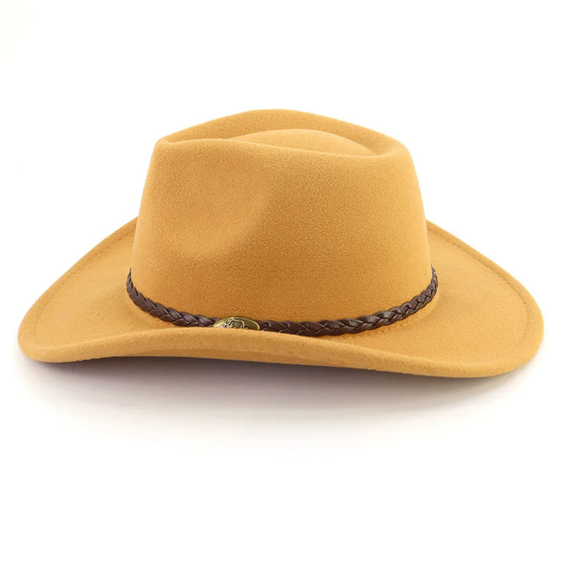 Western Cowboy Woolen Fedoras Hat Wide Brim Elegant Felt Cap-Hats-Arimonz-Arimonz