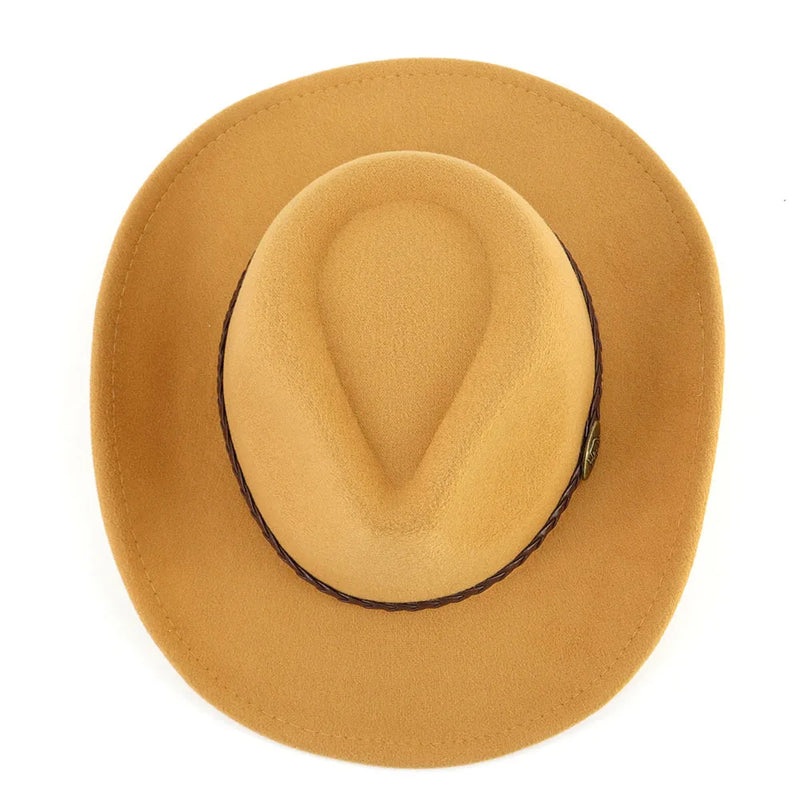 Western Cowboy Woolen Fedoras Hat Wide Brim Elegant Felt Cap-Hats-Arimonz-Arimonz