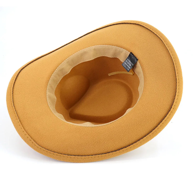 Western Cowboy Woolen Fedoras Hat Wide Brim Elegant Felt Cap-Hats-Arimonz-Arimonz