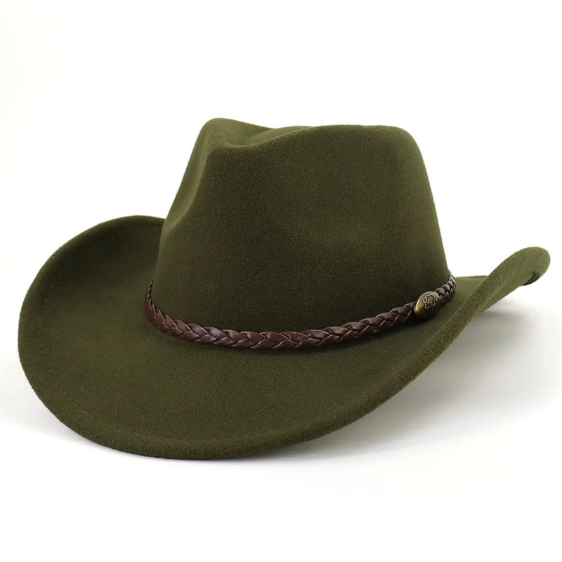 Western Cowboy Woolen Fedoras Hat Wide Brim Elegant Felt Cap-Hats-Arimonz-Arimonz